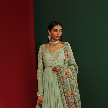 Womens Urwa Green Georgette Anarkali Set