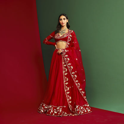 Women Wearing Red Lehenga Set