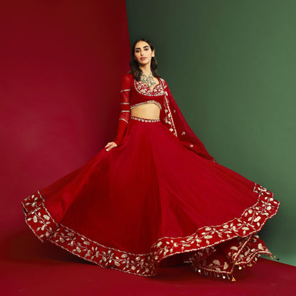 Womens Rena Red Organza Lehenga Set