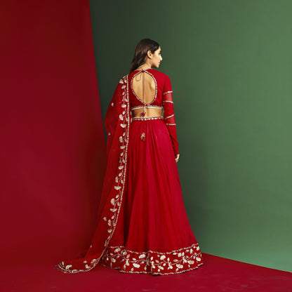 Womens Rena Red Organza Lehenga Set