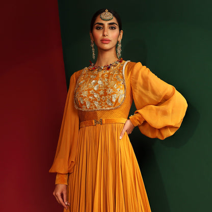 Womens Soha Yellow Georgette Anarkali Set