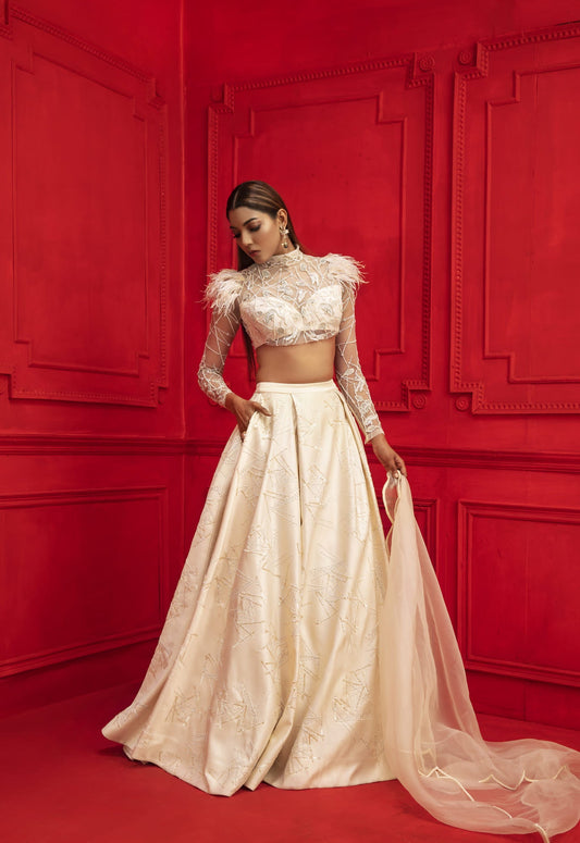 Women Wearing White Lehenga Set