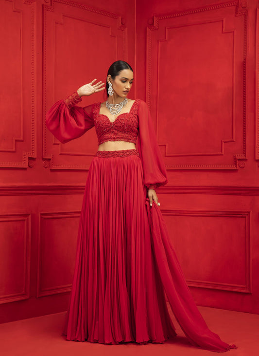 Women Wearing Red Lehenga Set