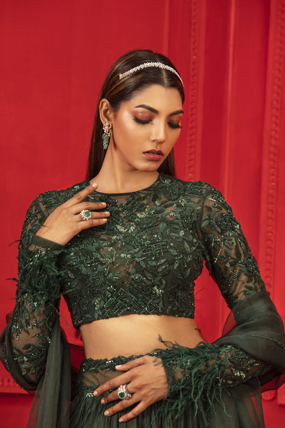 Womens Khwab Green Organza Lehenga Set