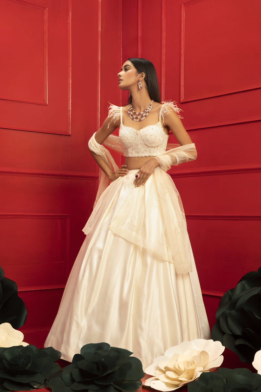 Women Wearing White Lehenga Set