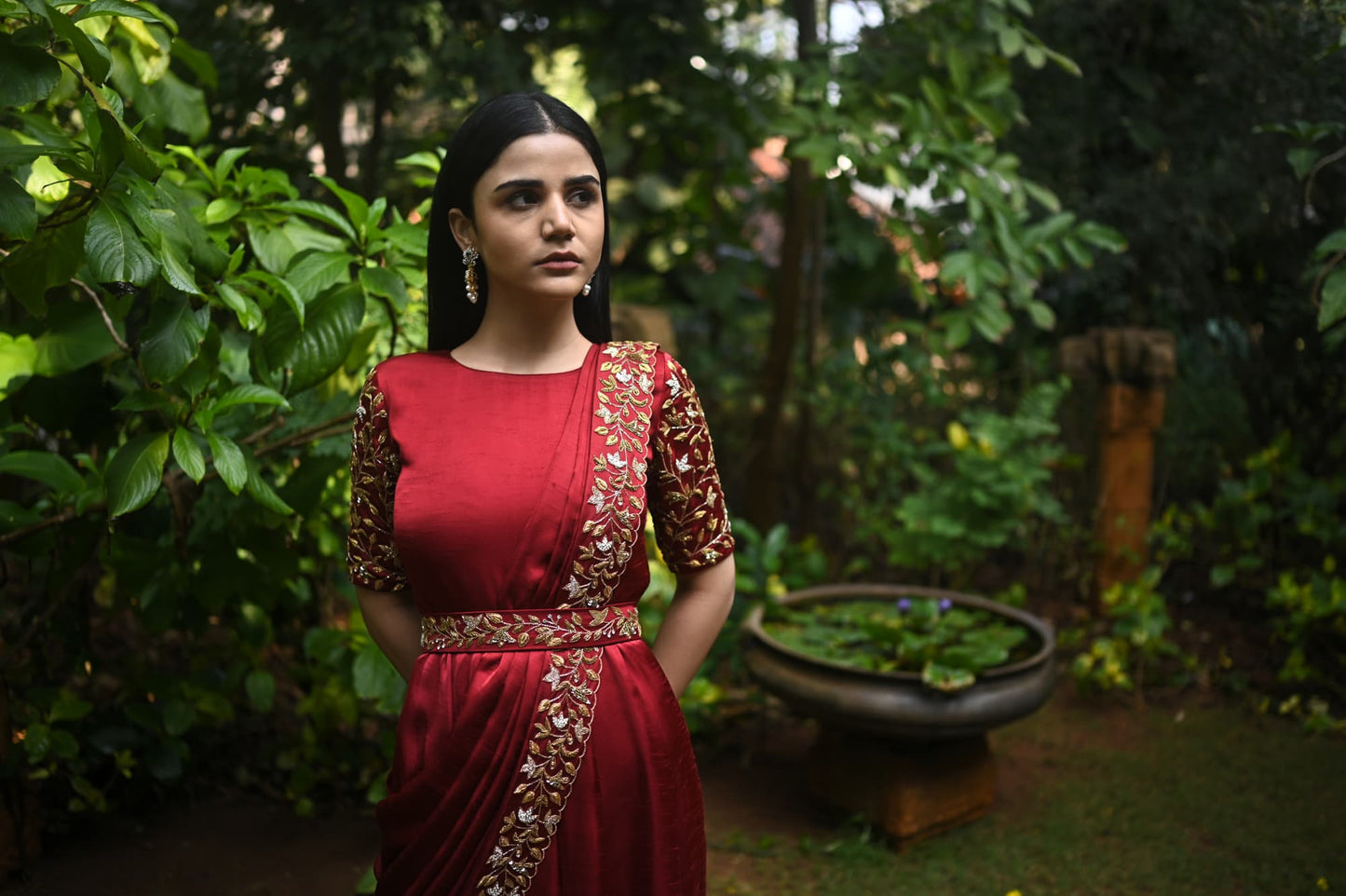 Women wearing maroon dress