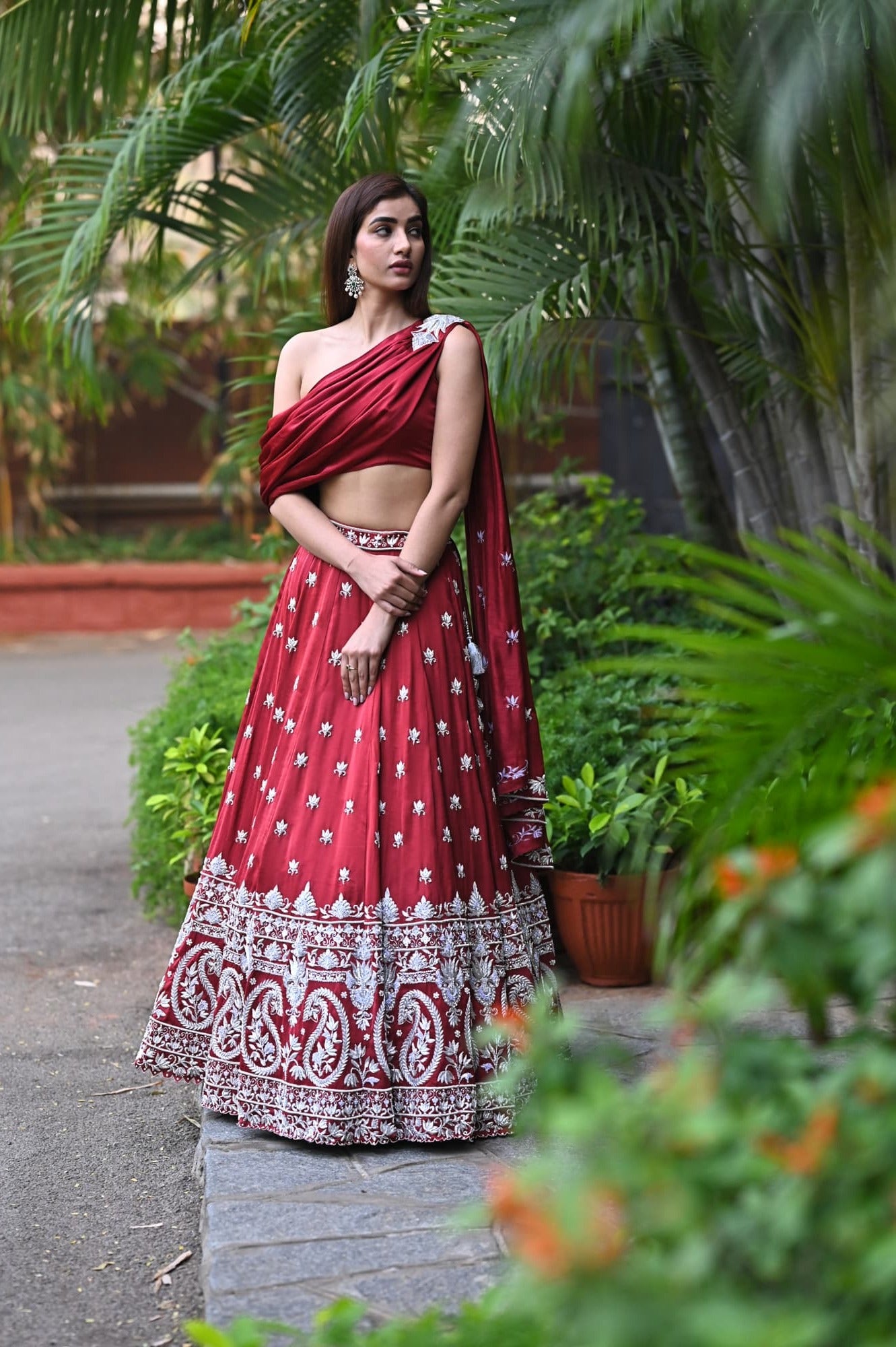 Women wearing maroon dress