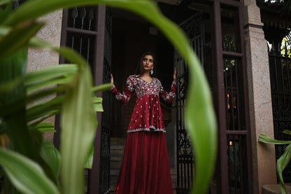 Women wearing maroon dress