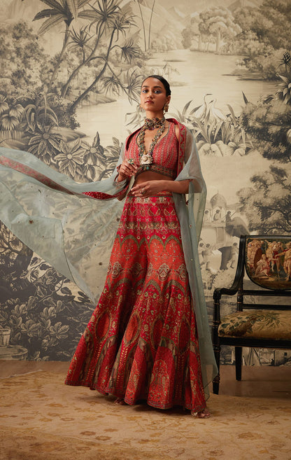 Womens Arohi Orange Silk Sharara Set