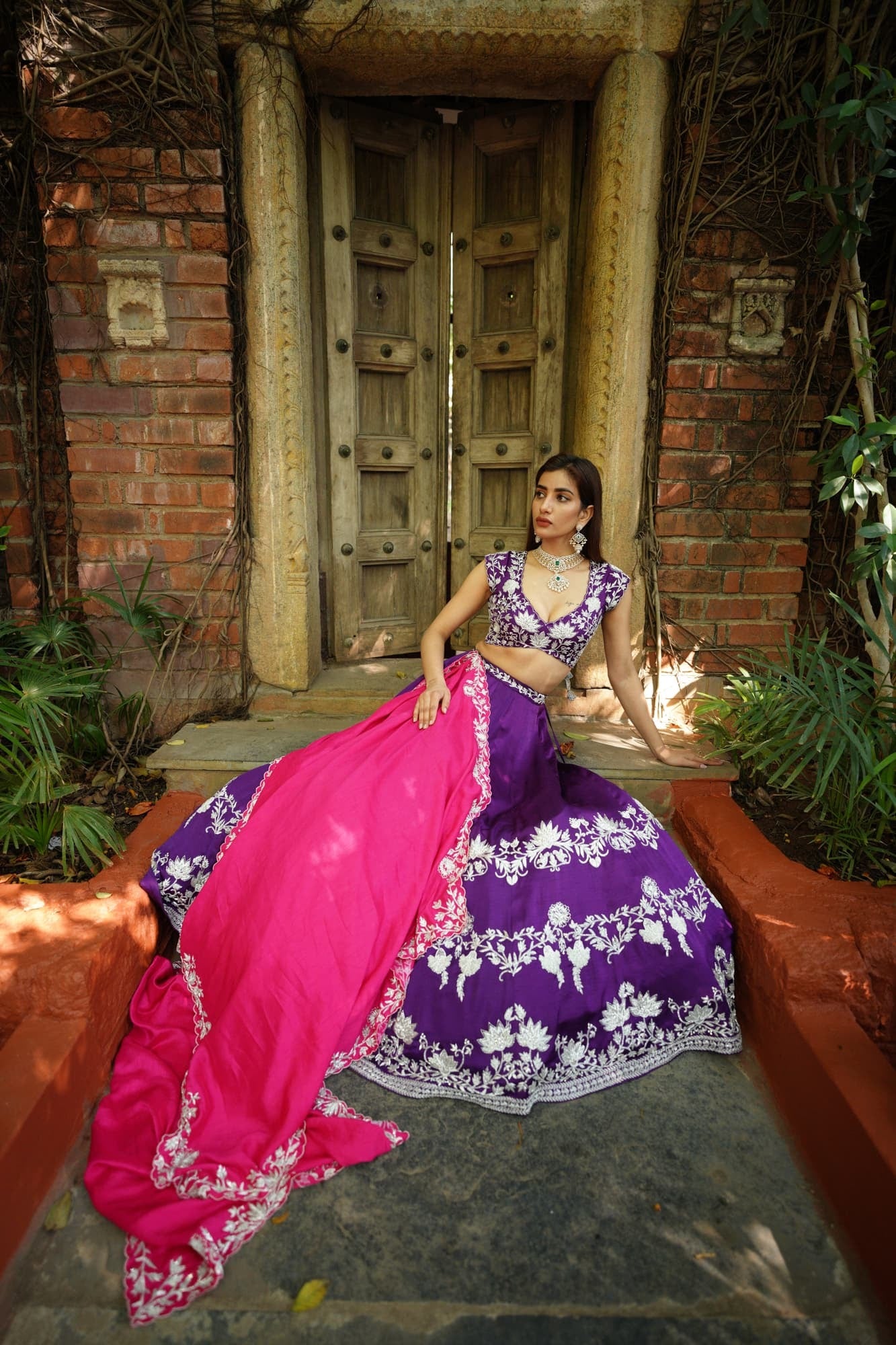 Womens  Zardosi  Purple Silk Lehenga Set