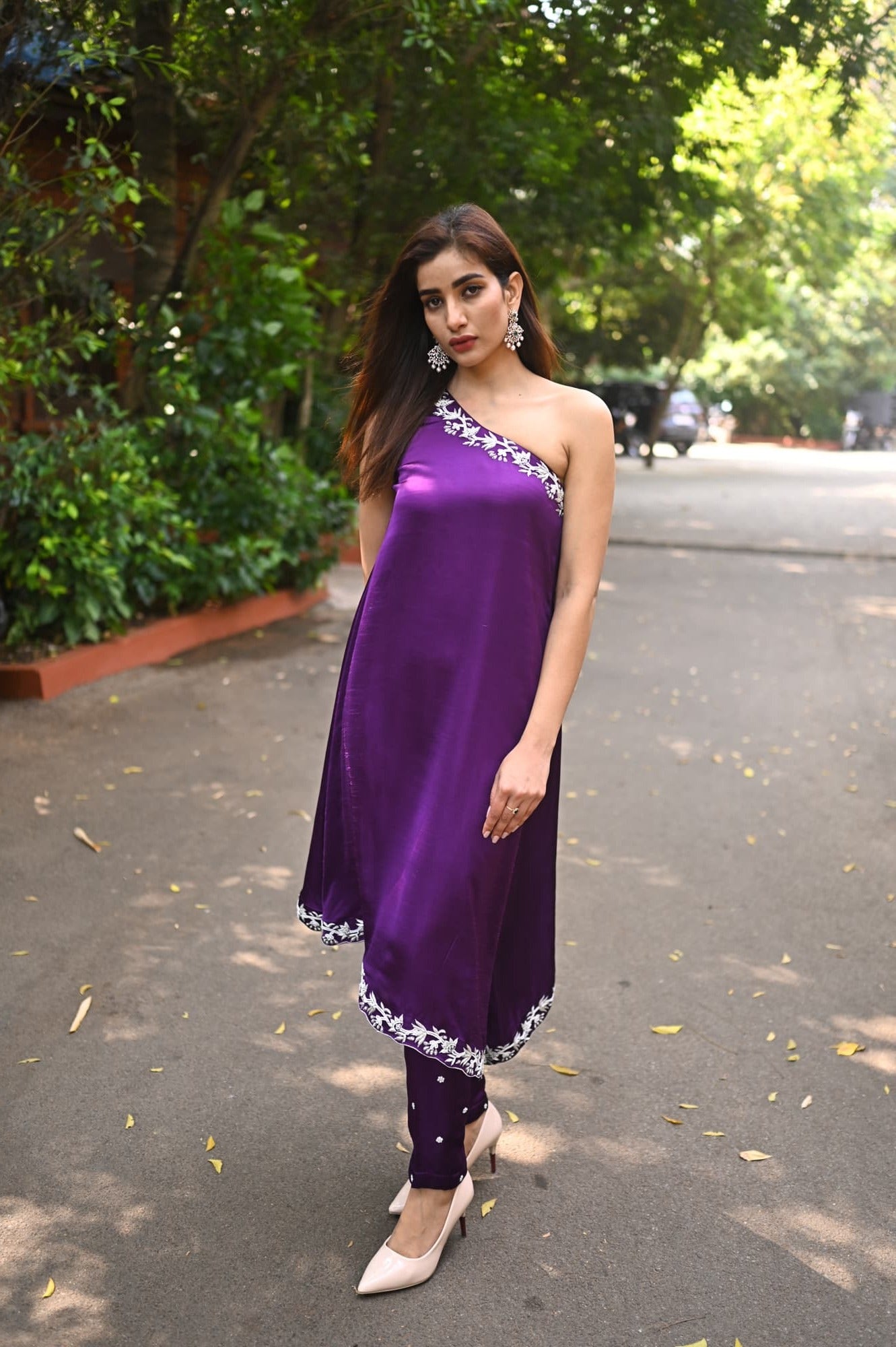 Women wearing purple dress