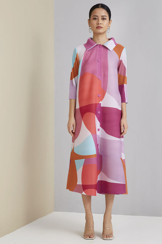 Womens Rory Abstract Print Dress - Mauve & Pink