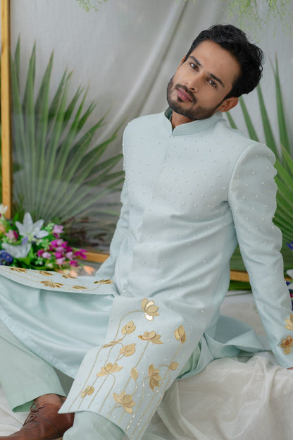 Mens Aayan Blue Chanderi Kurta Set