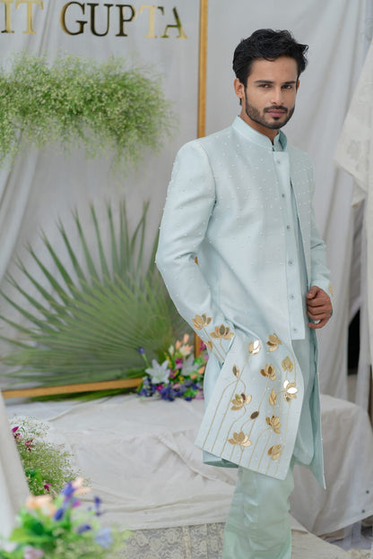 Mens Aayan Blue Chanderi Kurta Set