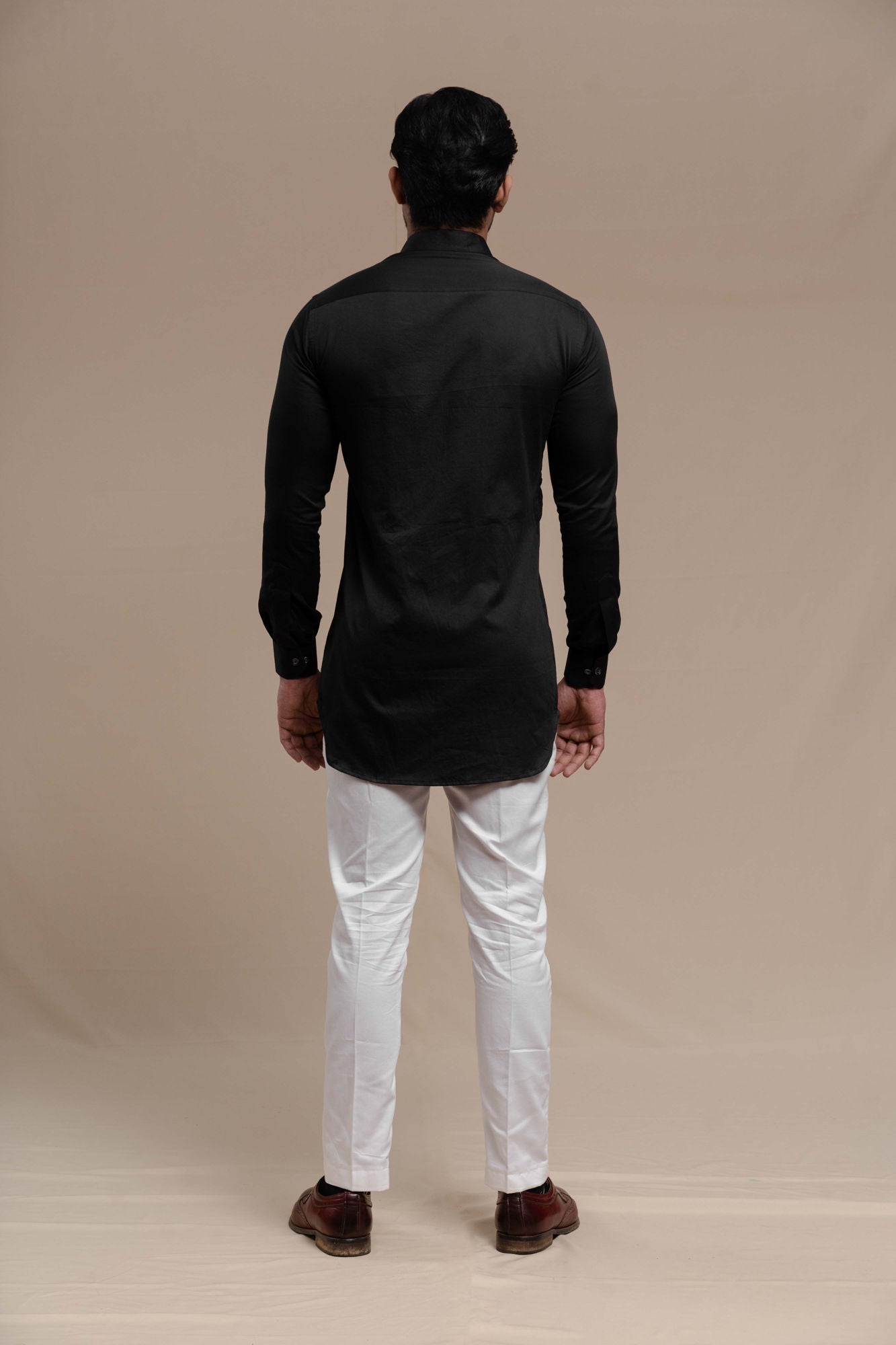 MENS BLACK SMOCKING SHORT KURTA/TUXEDO SHIRT