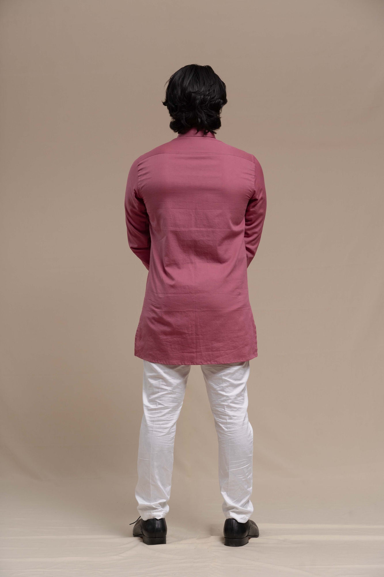 MENS ONION PINK SMOCKING SHORT KURTA/TUXEDO SHIRT