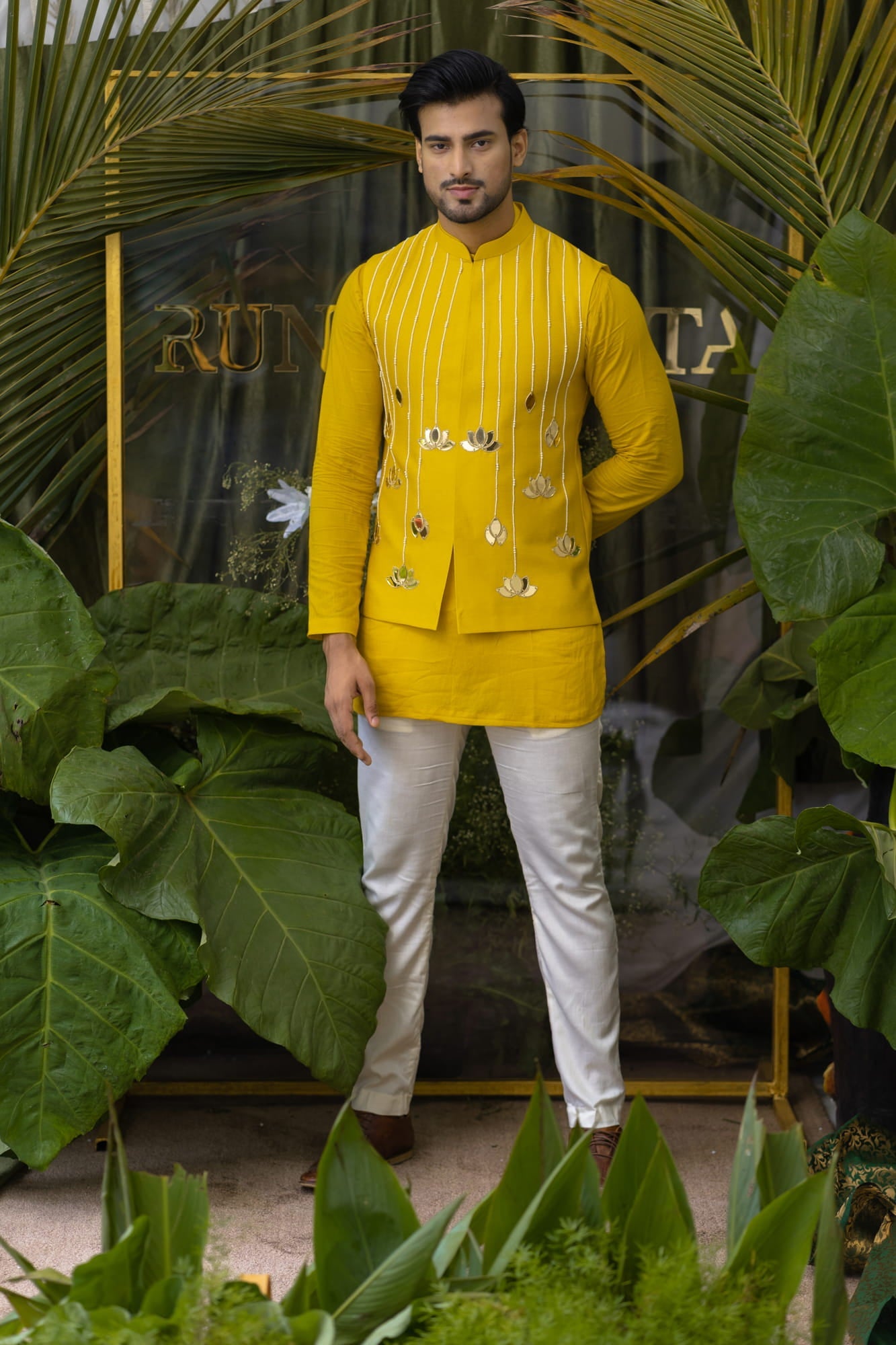 Mens Marigold Yellow Chanderi Jacket