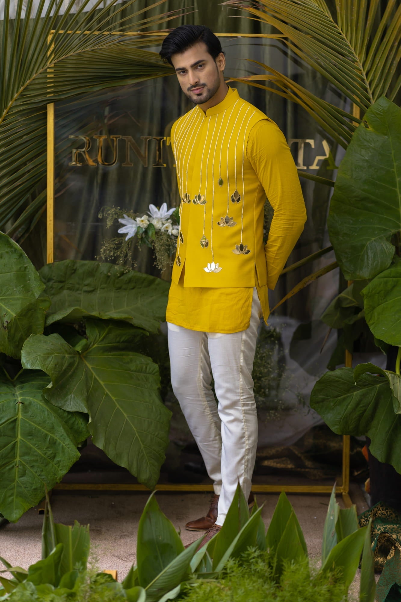 Mens Marigold Yellow Chanderi Jacket