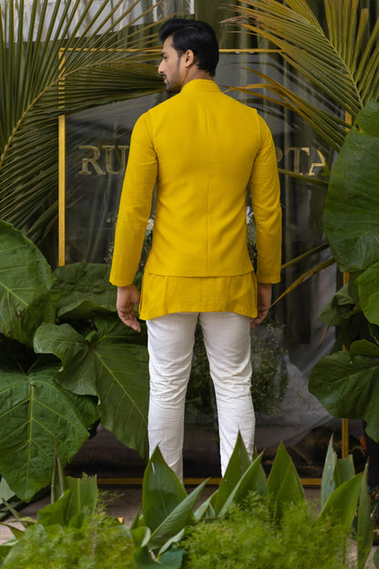 Mens Marigold Yellow Chanderi Jacket