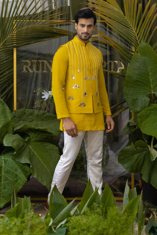 Men Wearing Yellow Embroidered Jacket