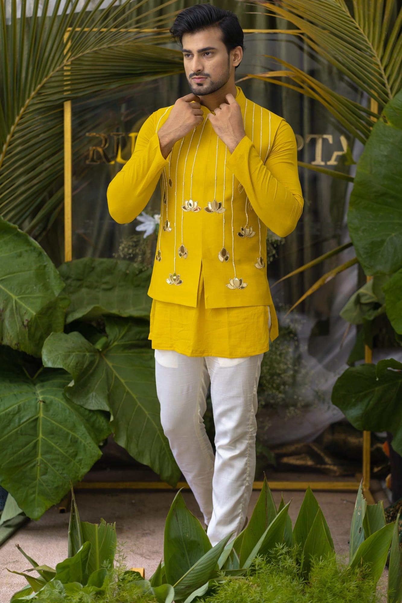 Mens Marigold Yellow Chanderi Jacket