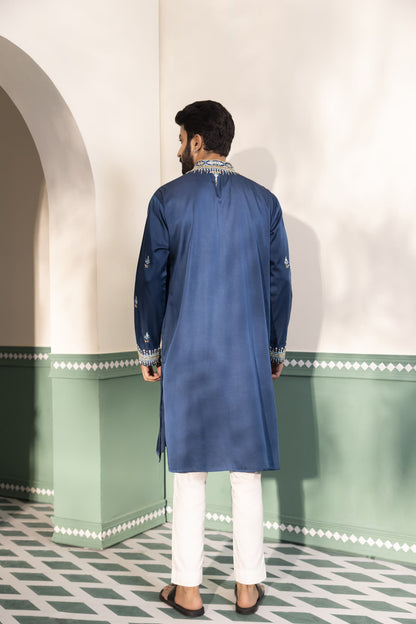 Mens Arsh Teal Blue Padma Silk kurta set