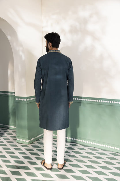 Mens Mushq Midnight Green Padma Silk kurta set