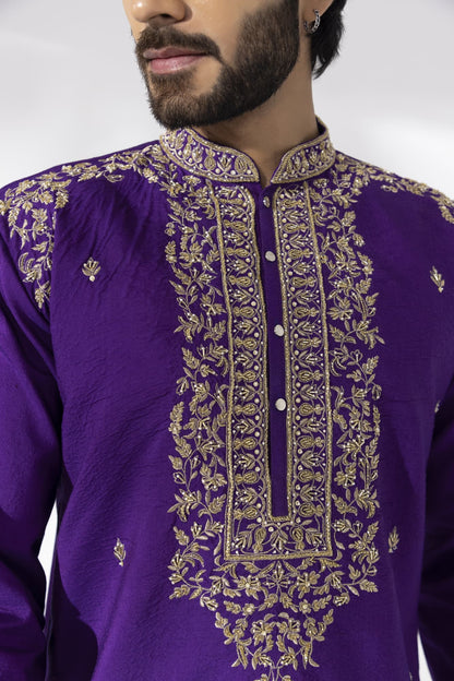 Mens Sifat Purple Padma Silk kurta set