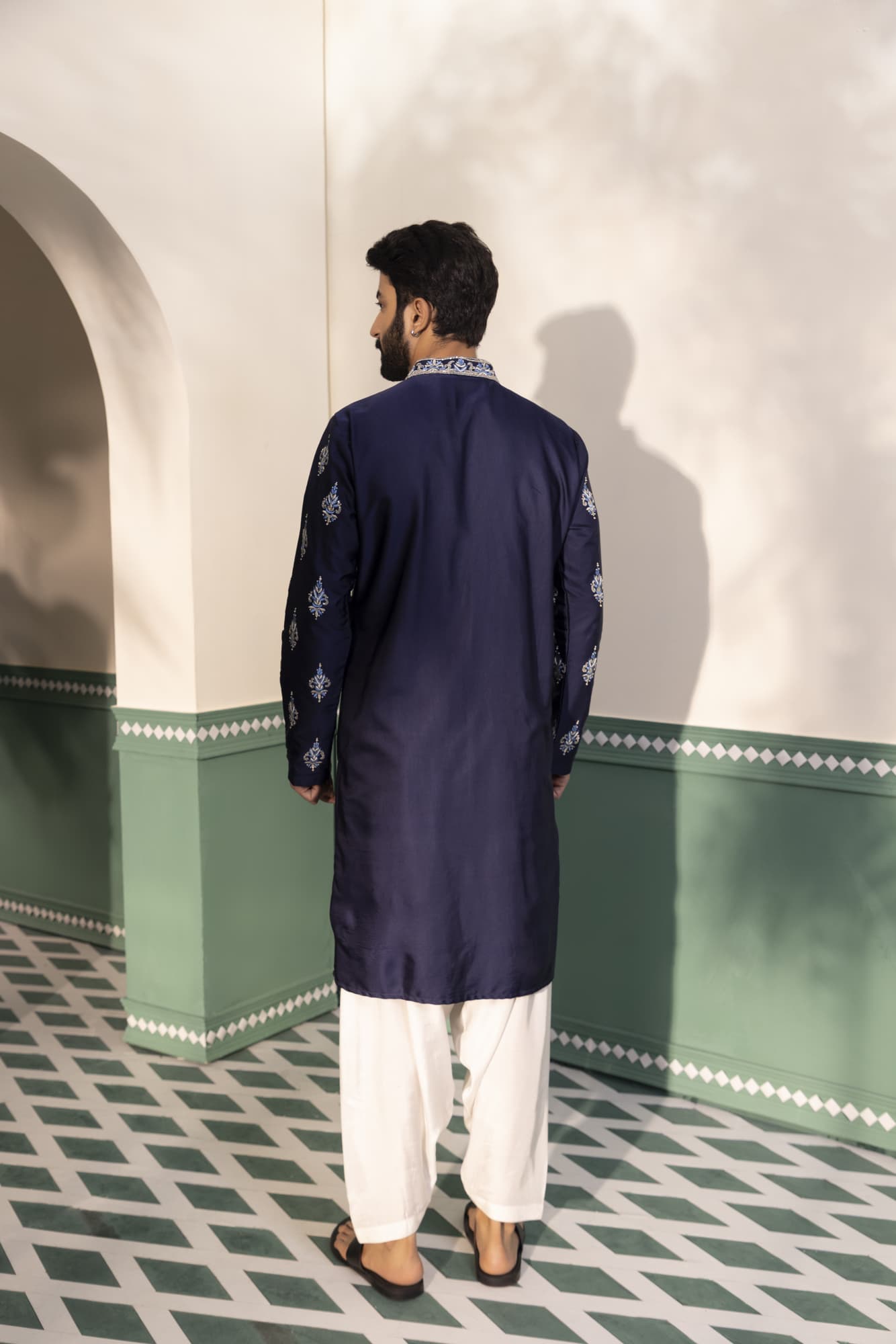 Mens Sarab Blue Padma Silk kurta set