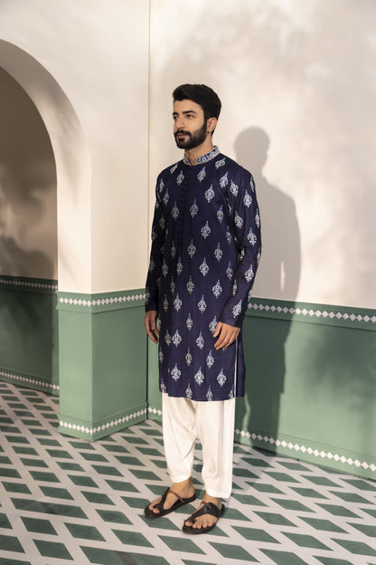 Mens Sarab Blue Padma Silk kurta set