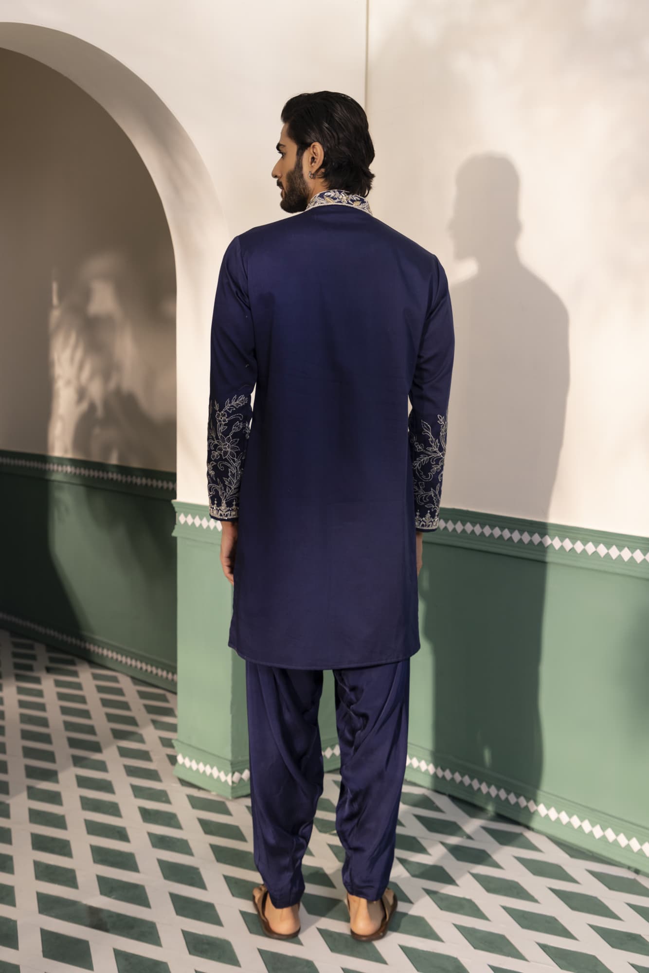 Mens Gul Blue Padma Silk kurta set