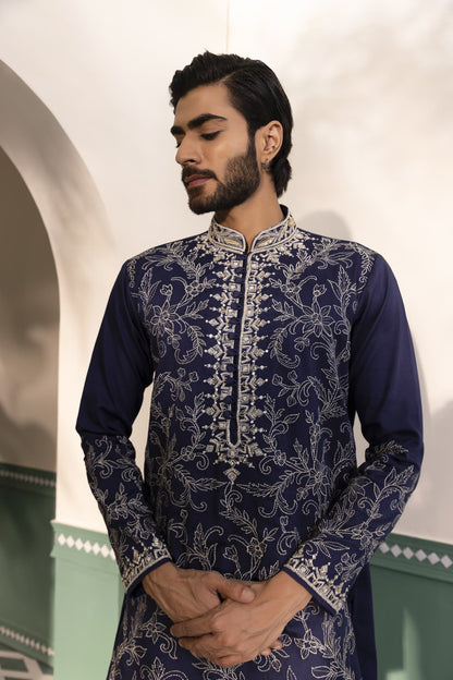 Mens Gul Blue Padma Silk kurta set