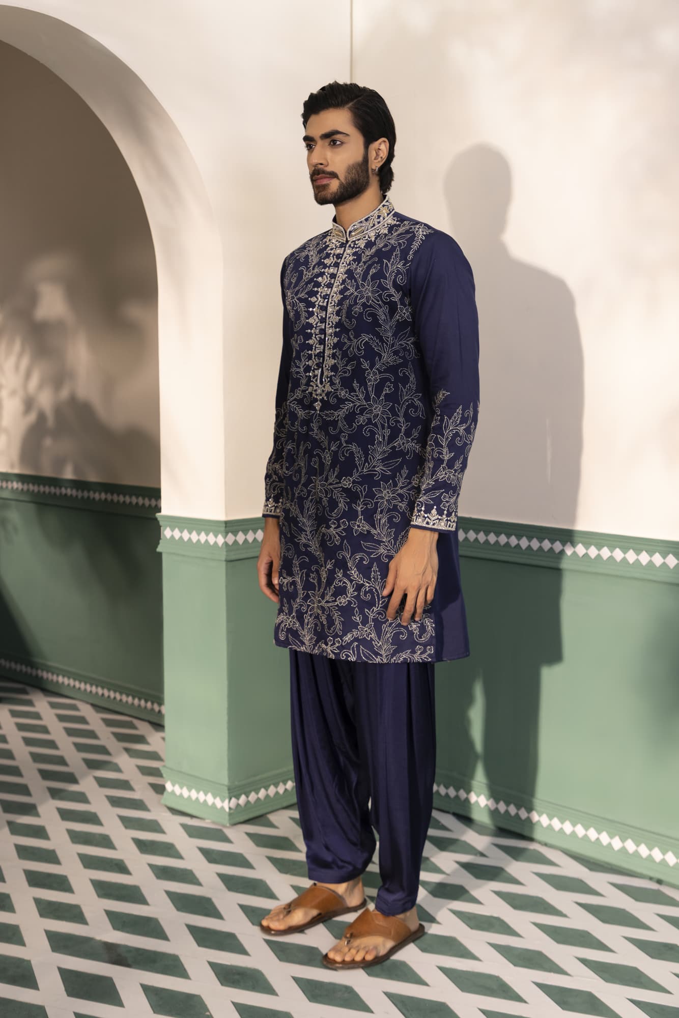 Mens Gul Blue Padma Silk kurta set