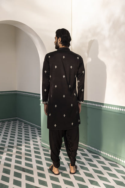 Mens Shehanshah Black Padma Silk kurta set