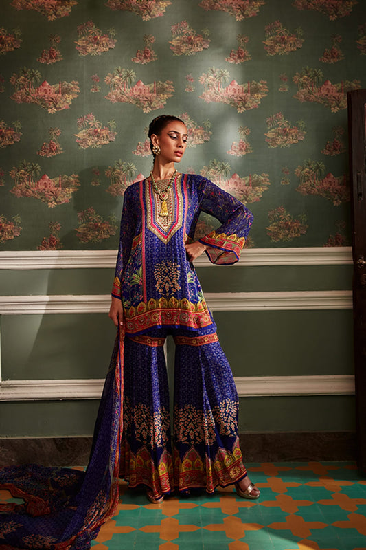 Women Wearing Blue Gharara Set.