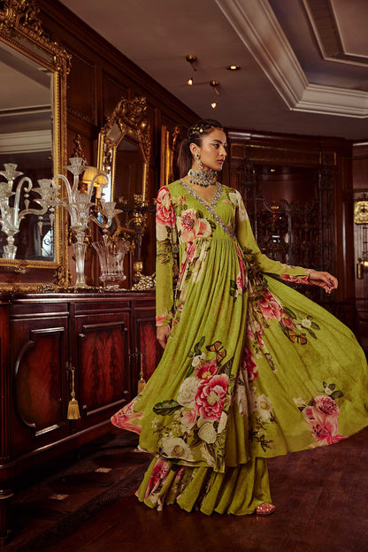 Womens Mihika Green Georgette Anarkali Set