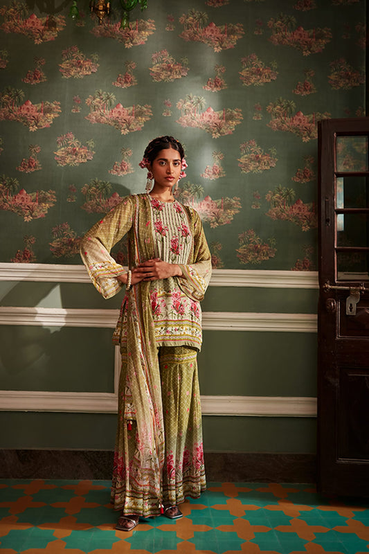 Women Wearing Green Gharara Set.