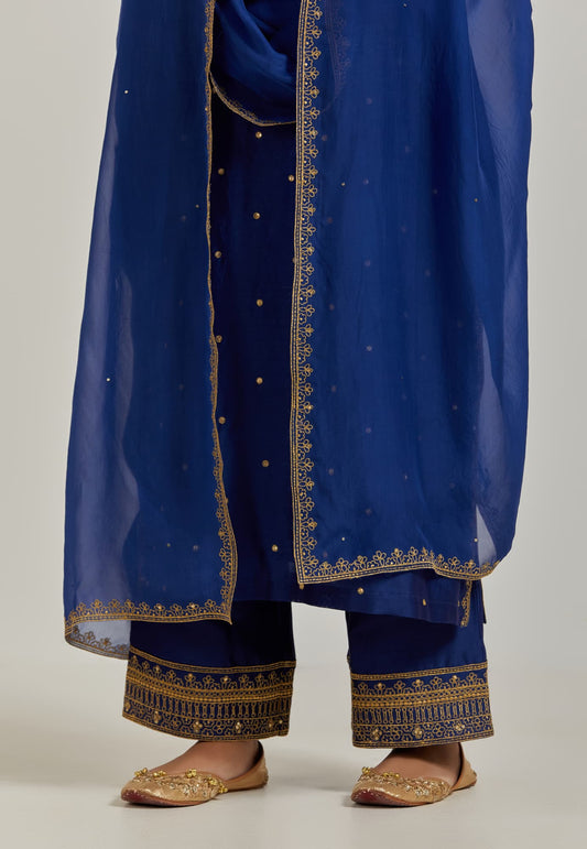 Women Wearing  MTO Blue Chanderi Kurta Pant