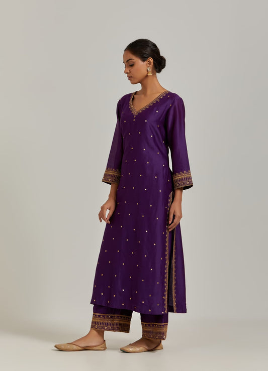 Women  Wearing MTO Purple Chanderi Kurta Set
