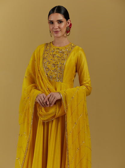 Womens Yellow Chanderi Kurta Set