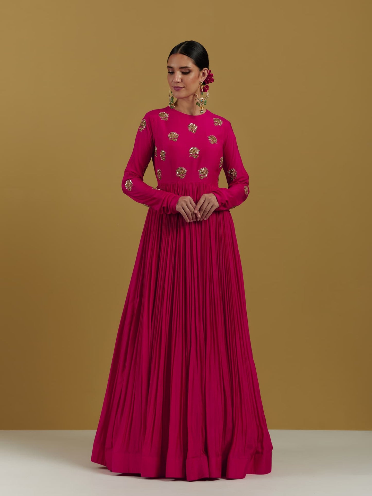 Womens Pink Cotton Anarkali  Set