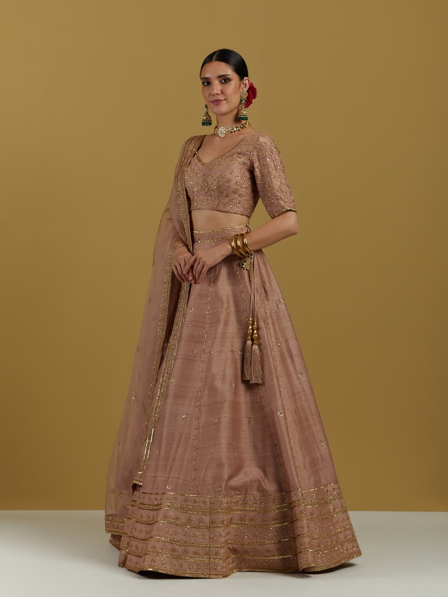 Womens Pink Rawsilk Lehenga Set