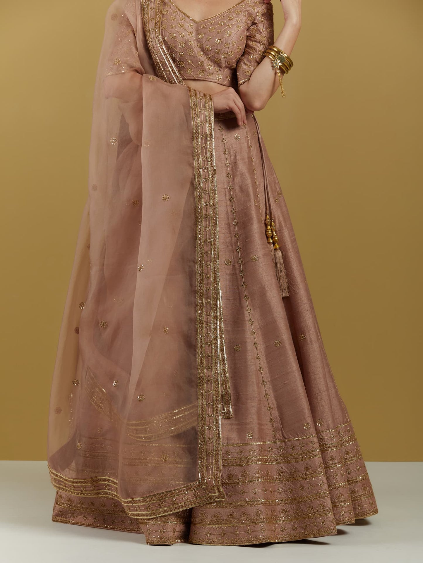 Womens Pink Rawsilk Lehenga Set