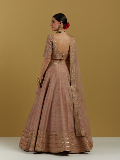 Womens Pink Rawsilk Lehenga Set