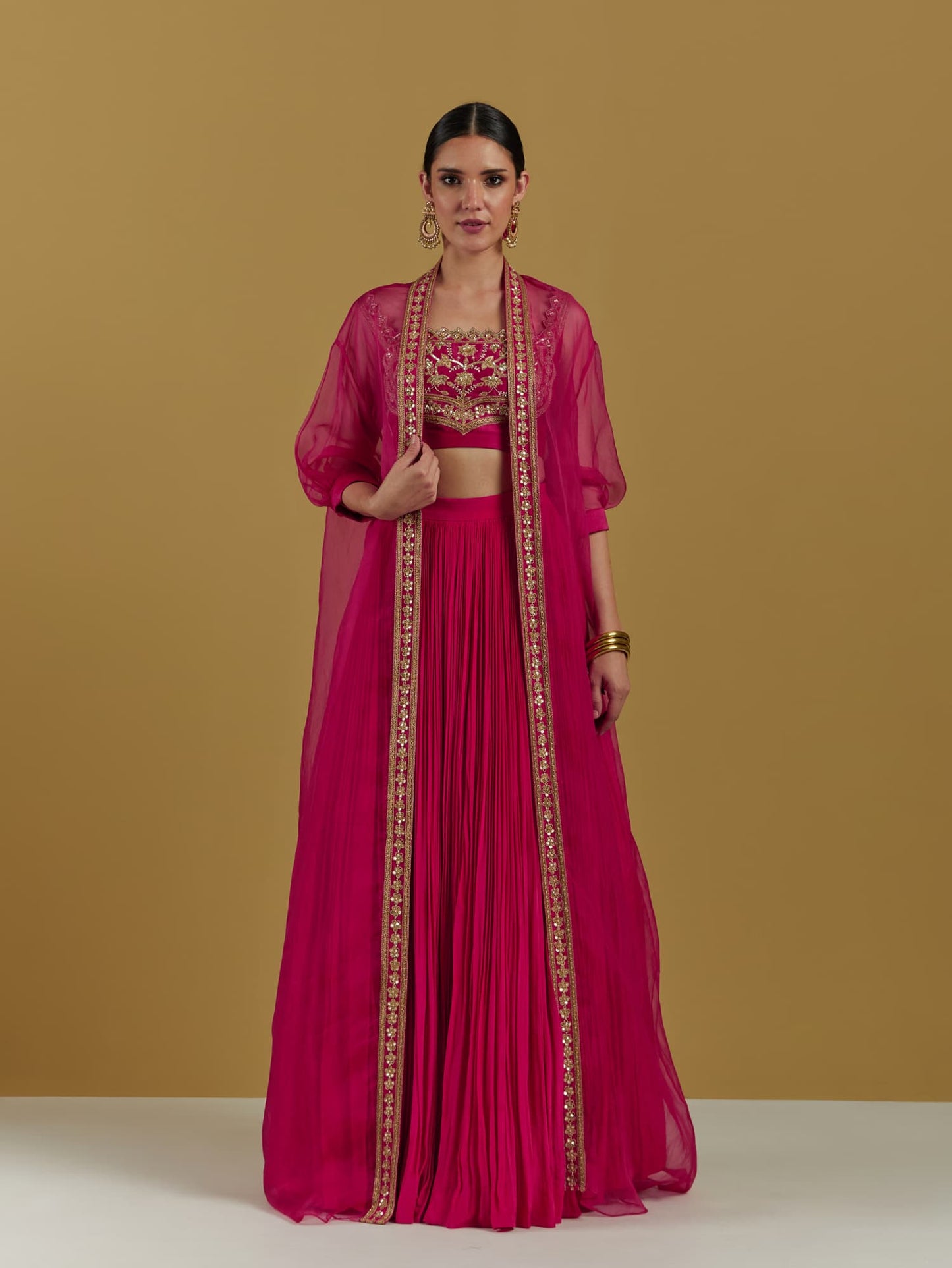 Womens Pink Chanderi Lehenga Set