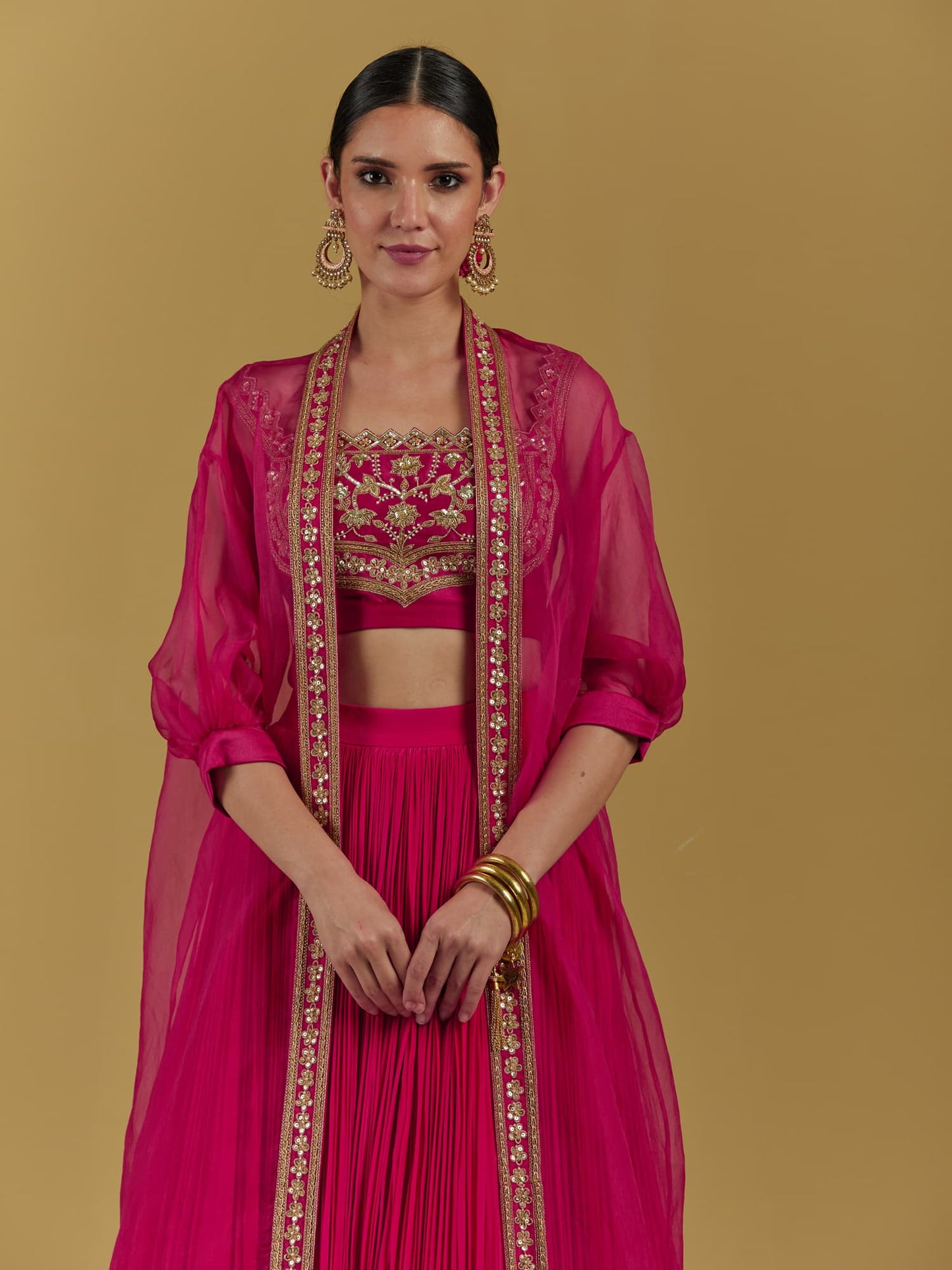 Womens Pink Chanderi Lehenga Set