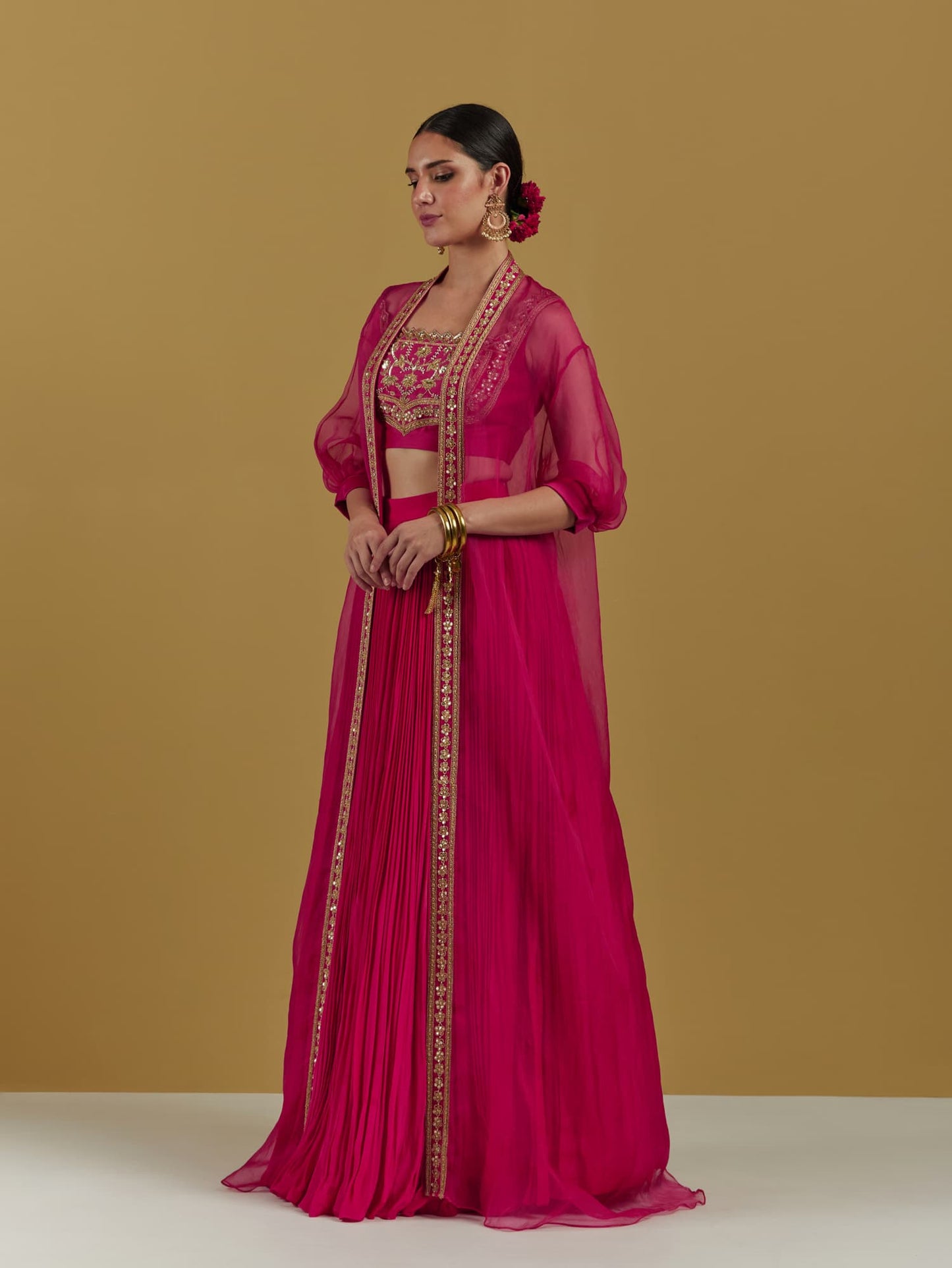 Womens Pink Chanderi Lehenga Set