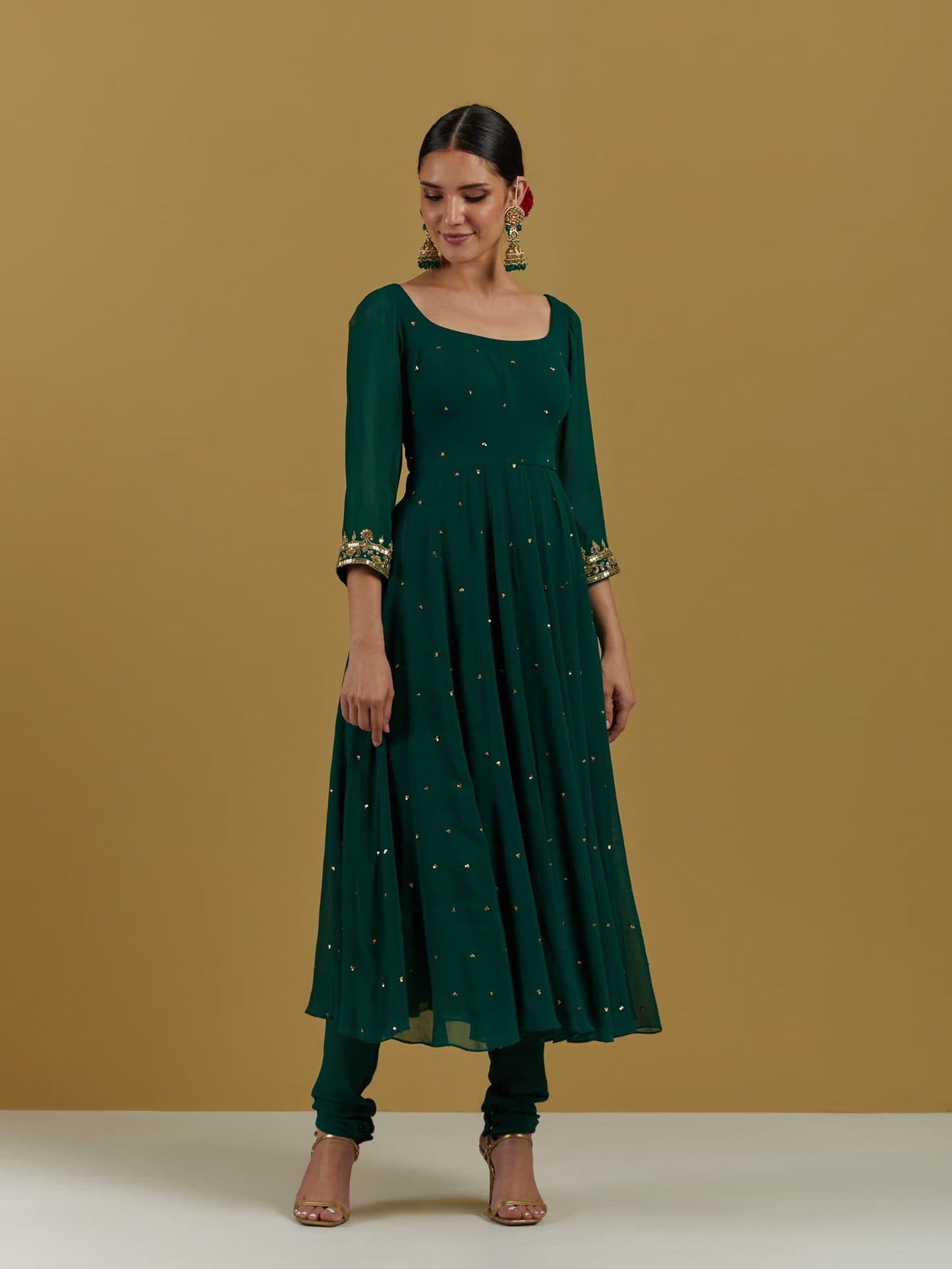 Womens Green Georgette Anarkali Churidar Set