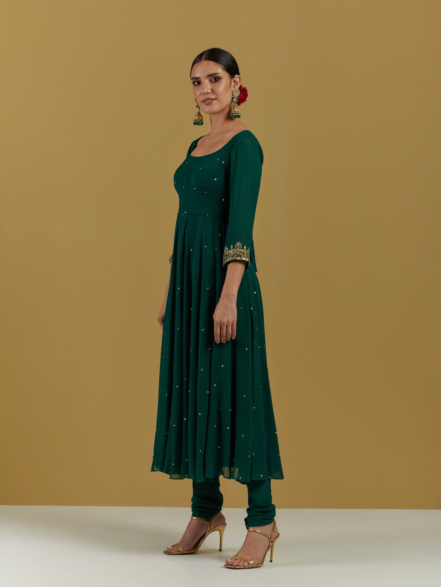 Womens Green Georgette Anarkali Churidar Set