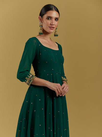 Womens Green Georgette Anarkali Churidar Set